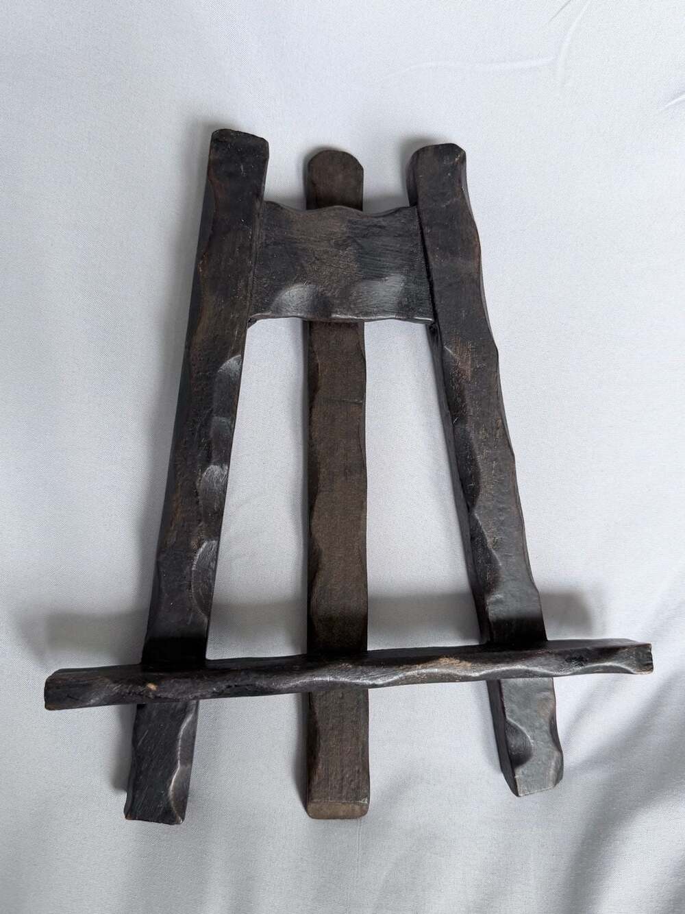 Vintage Hand Crafted Dark Wood Table Top Display Easel Plate Holder